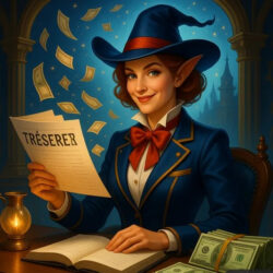 Femme elfe trésorière avec argent