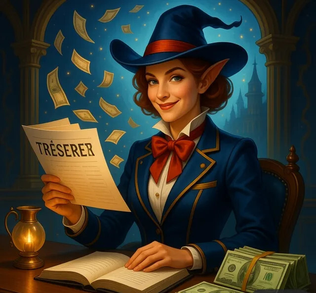 Femme elfe trésorière avec argent