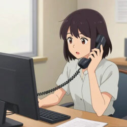 Femme anime au téléphone