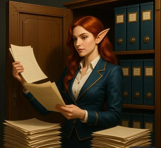 Femme elfe avec papiers