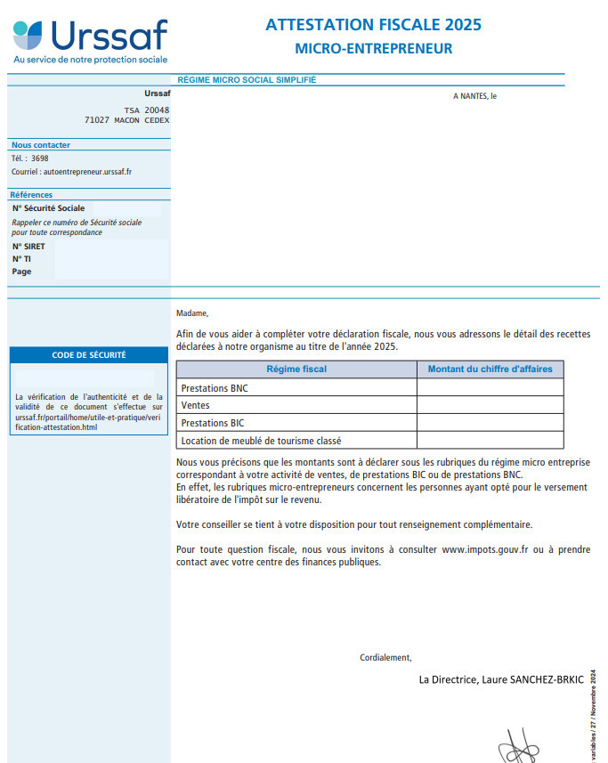 Attestation fiscale Urssaf 2025